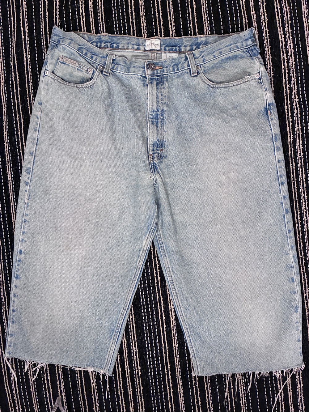 Calvin Klein Light Blue Denim Shorts with Leather Patch - Picture 5 of 8